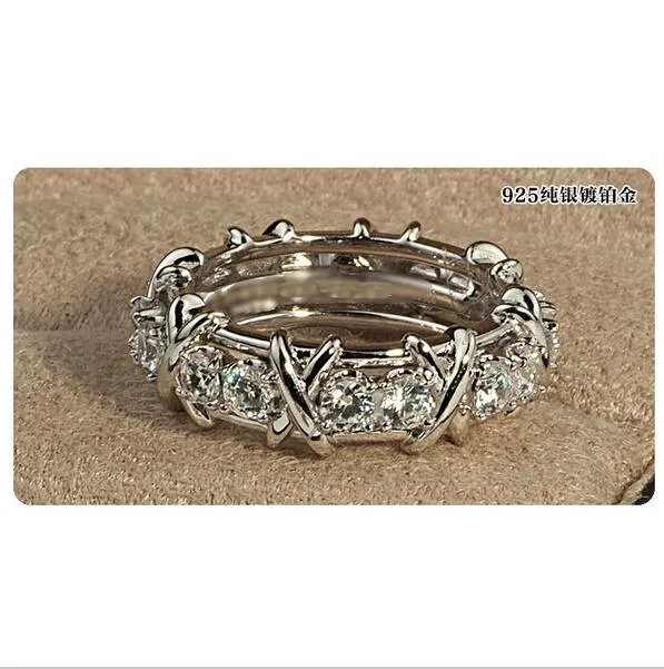 Марка T X-образная форма SONA, кольцо со Сталлоне с синтетическим бриллиантом, сердце и стрелы, помолвка или свадьба, натуральное серебро, платиновая пластина301S