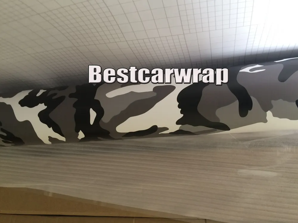 Blue white black Snow Camo Vinyl Car Wrap Styling With Air Rlease Gloss/ Matt Arctic Camouflage foil Truck covering 1.52x 30m /4.98x98ft