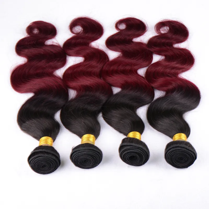 Ombre hair extensions BrazilianVirgin Hair body wave two tone color 1b&99j or 1b/ burgundy 100 Human Hair weave beauty double wefts