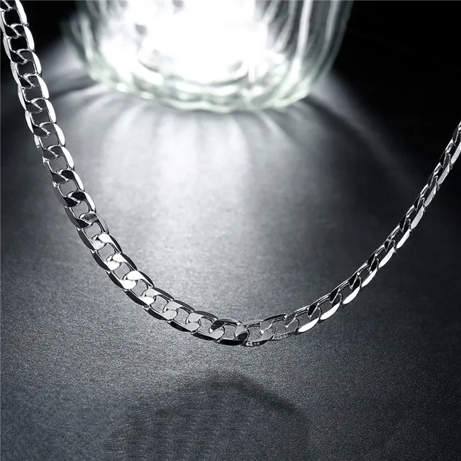 Дешевое ожерелье с плоским боком 6 мм, мужское ожерелье с покрытием из стерлингового серебра STSN047, модные 925 серебряные цепочки, ожерелье, фабрика chris220u