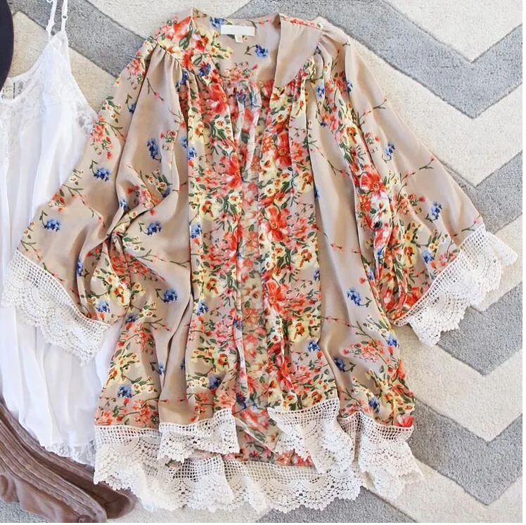 Sommer Frauen Floral Chiffon Kimono Strickjacke Robe Jacke Bluse Tops Kostenloser Versand