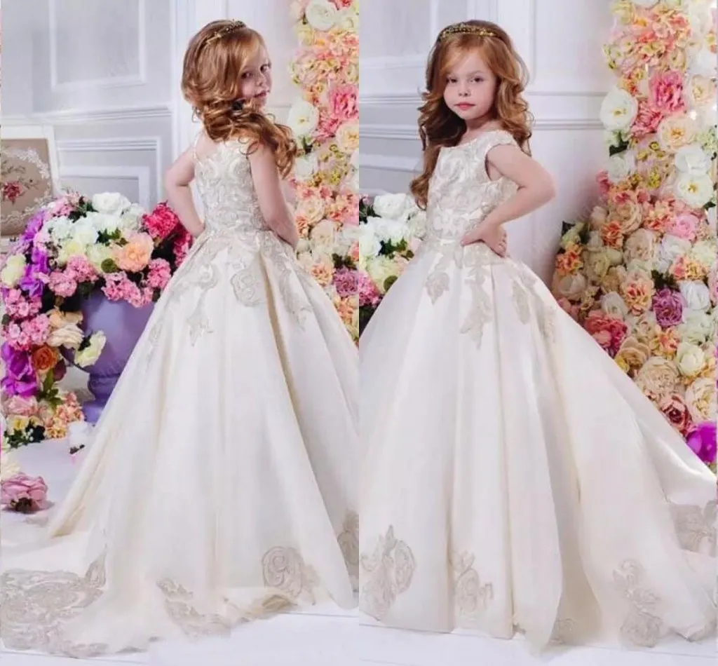 White Simple Lovely Flower Girls Dresses Jewel Sleeveless With Applique Back Zipper Birthday Gowns Custom Made Formal Party Gowns For Kids