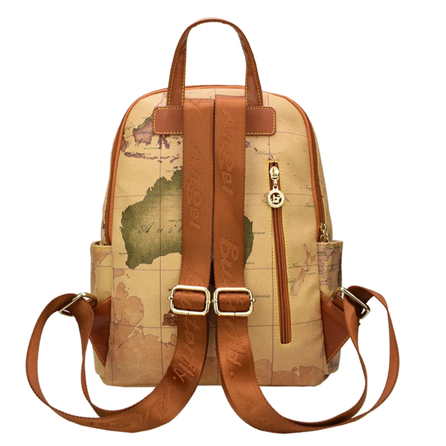 Backpack World Map di alta qualità Donne retrò in pelle retrò marchio Design Backpack Backpack Fashion HCZ6652268H