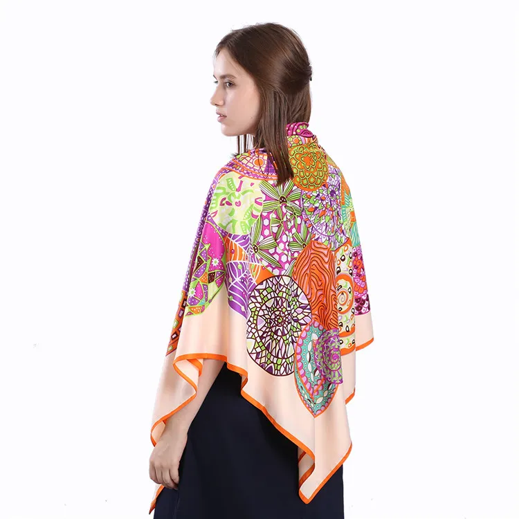 New Twill Silk Scarf Women Paisley Printing Square Scarves Fashion Wrap Female Foulard Large Hijab Shawl Neckerchief Bandana 130 1207R