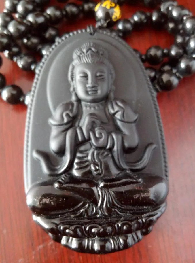 Buddha Pendant Natural obsidian Vintage Necklace Black Buddha Head Pendant For women&men Jade Jewelry249P