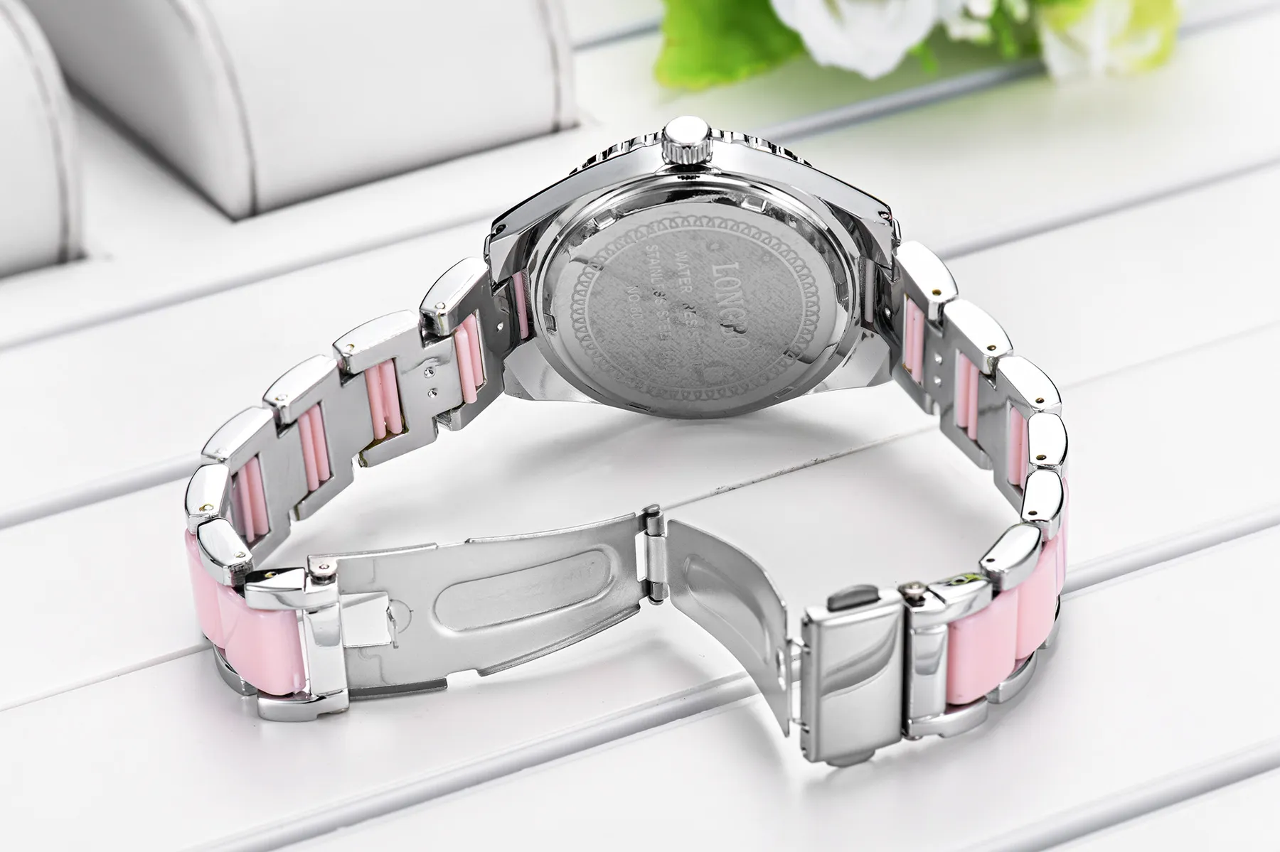 skylove8 recommended high-quality Longbo three-eye steel belt ceramic women's dress watch men's fashion waterproof lumin2876