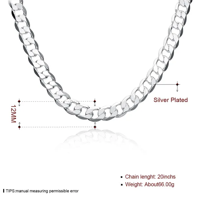 Schwere 66g 12MM flache seitliche Halskette Männer Sterling Silber Halskette STSN202 ganze Mode 925 Silber Ketten Halskette Fabrik di2639