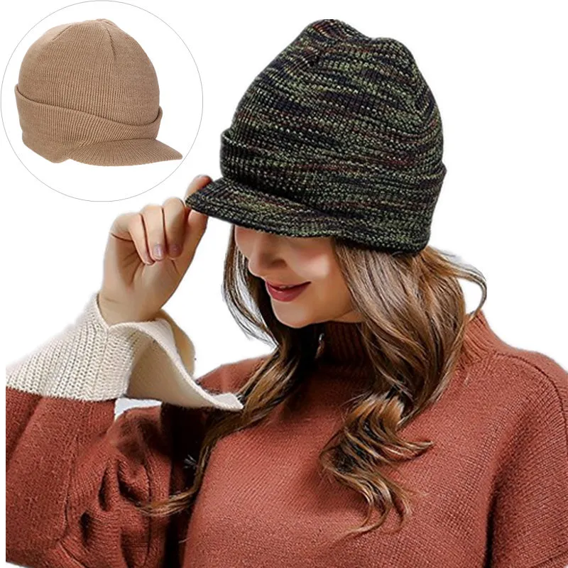 Berretti unisex con visiera lavorata a maglia con visiera e visiera, cappelli invernali caldi in lana all'uncinetto, berretti da sci all'aperto2923