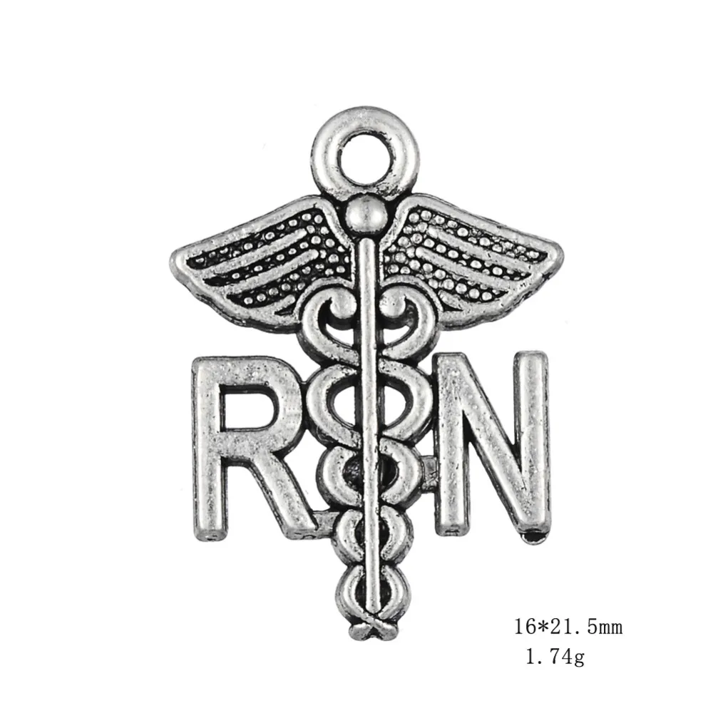 Подвеска Caduceus RN для медсестры, медицинский браслет с фурнитурой 20 шт.2484