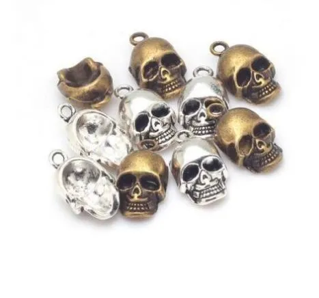 100st Silver Byonze 3D Skull Pendant Charms Vintage Zinc Eloy For Jewelry Making 12x20mm262c