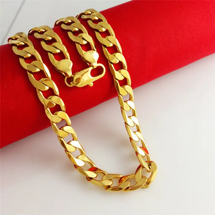 Collier et BRACELET pour hommes, rempli d'or jaune 24K, 24 chaînes gourmettes solides, bijoux GF de large 8MM 10MM 12MM2429