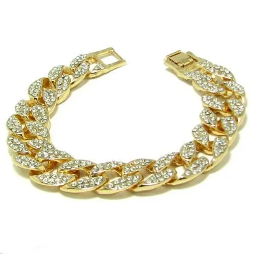 Men Luxury Simulated Diamond Bracelets Bangles High Quality Gold Plated Iced Out Miami Cuban Bracelet 6 7 8 9 10inches204R