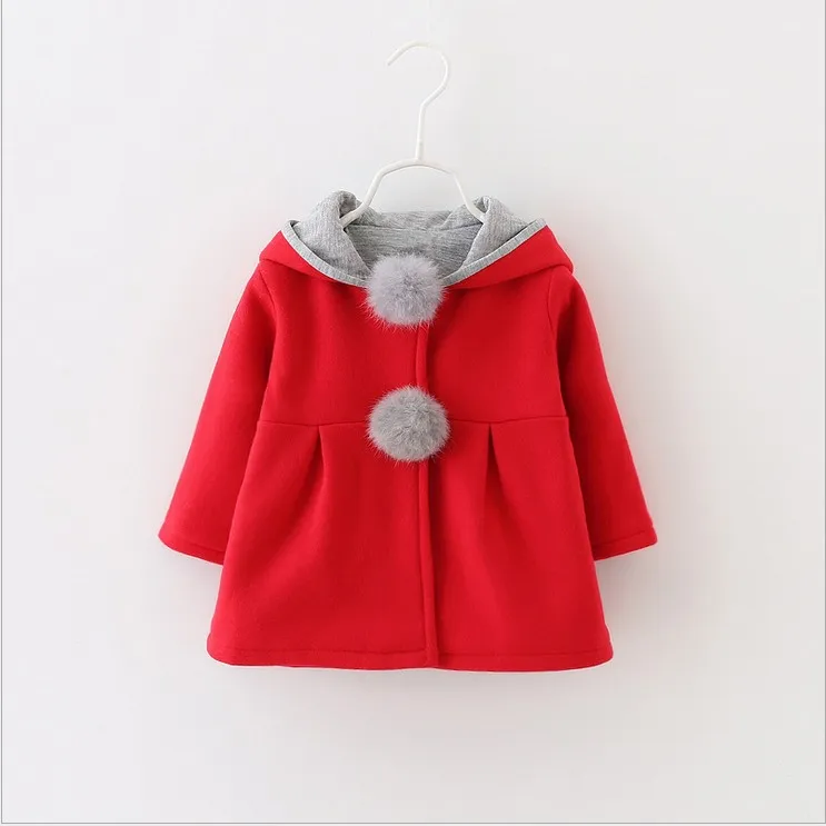 2016 New Autumn Winter Baby Girls Rabbit Ears Hooded Princess Jacket Coats Infant Girl Cotton Outwear Cute Kids Jackets Christmas Gifts