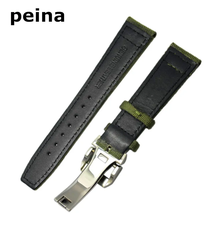 21 mm NEUES schwarz-grünes Uhrenarmband aus Nylon und Leder für IWC-Uhren273n