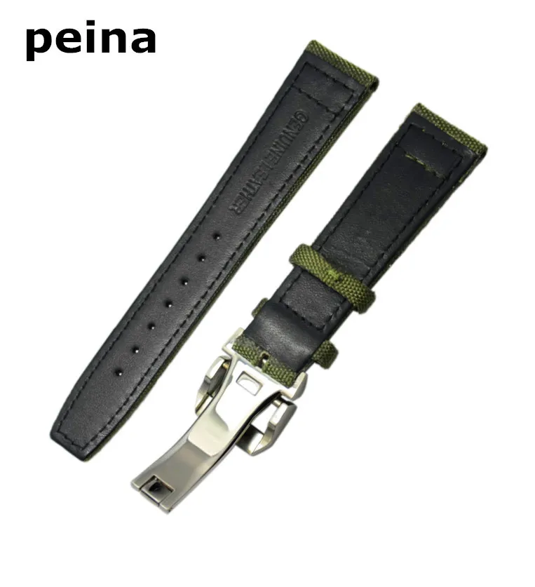 21mm NOUVEAU bracelet de montre en nylon et cuir noir vert pour IWC montres 271O