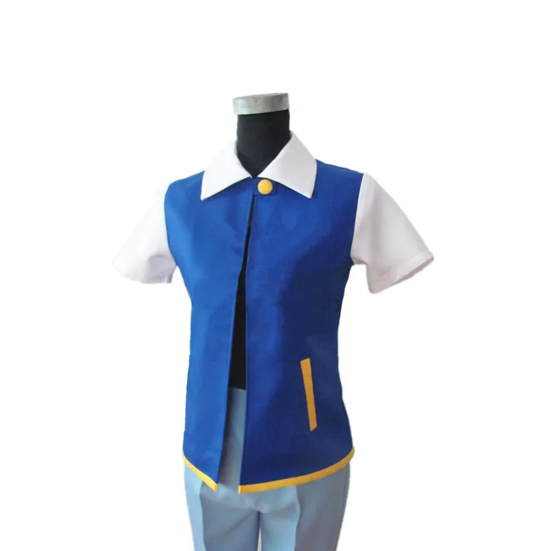 Hot! Anime Ash Ketchum Trainer Kostüm Halloween Cosplay Unisen Shirt Jacke + Handschuhe + Hut Original Echt Blau