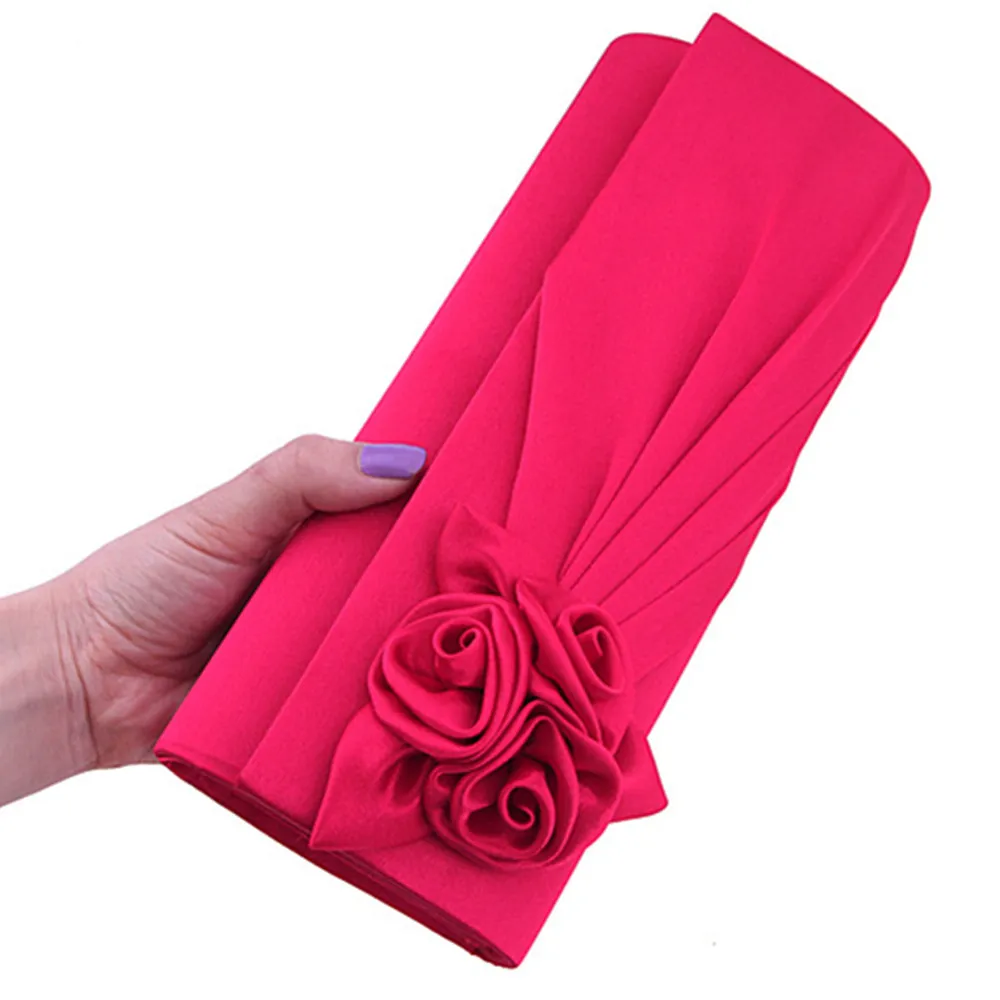 Women Satin Bridesmaid Wedding bag Rose Flower Ruched Clutch Purse Banquet Party Evening Handbags With Chain240y