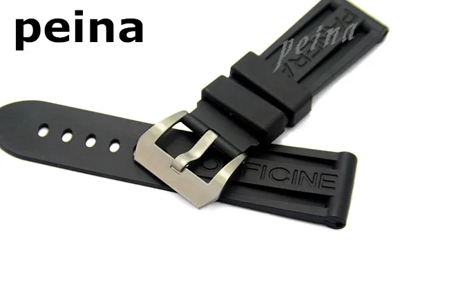 22mm 24mm Man New Top Grade Black Diving Silicone Rubber WatchBands Strap for Panerai195m