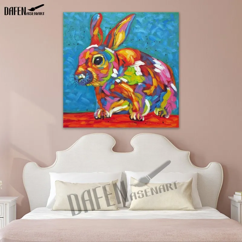 100% Hand made Crazy Rabbit Oil Painting Modern Animal Square Wall Art Acrylic Oil Paint on Canvas Home Decor