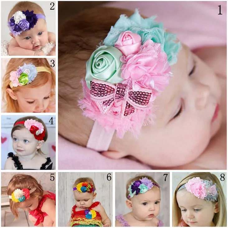 8 couleurs enfants bébé perle paillette flower band bandes bandes filles mignon arc bande cheveux bébé bébé headwrap enfants bowknot accessoires élastiques