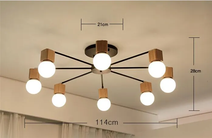 Plafoniere moderne e minimaliste a LED Lampadario in ferro in legno Illuminazione soggiorno camera da letto camera dei bambini249u