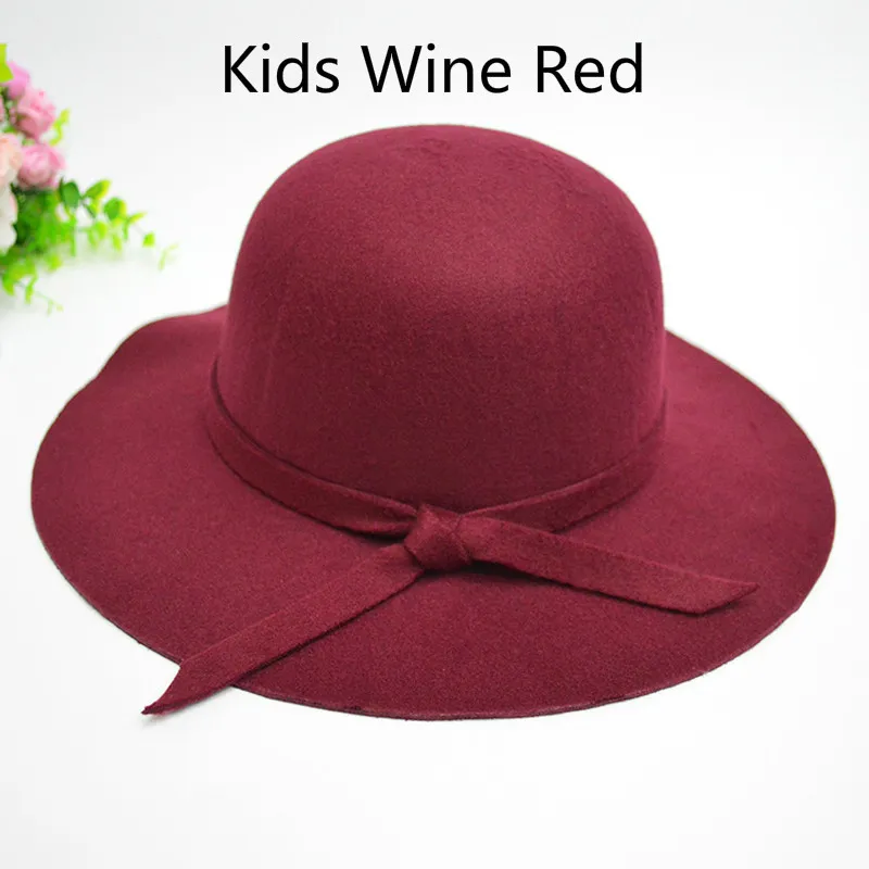 Automne hiver large bord chapeaux pour femmes filles enfants Vintage laine feutre melon Fedoras solide disquette Cloche Parent-enfant casquette Hat270B