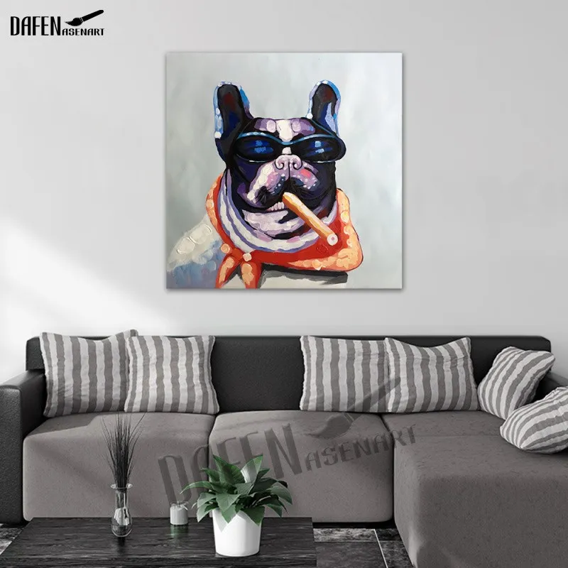 Handpainted Bulldog Oil Painting Modern Canvas Art Painting Home Decor Picture for Living Room Bedroom Wall Art Home Decoration