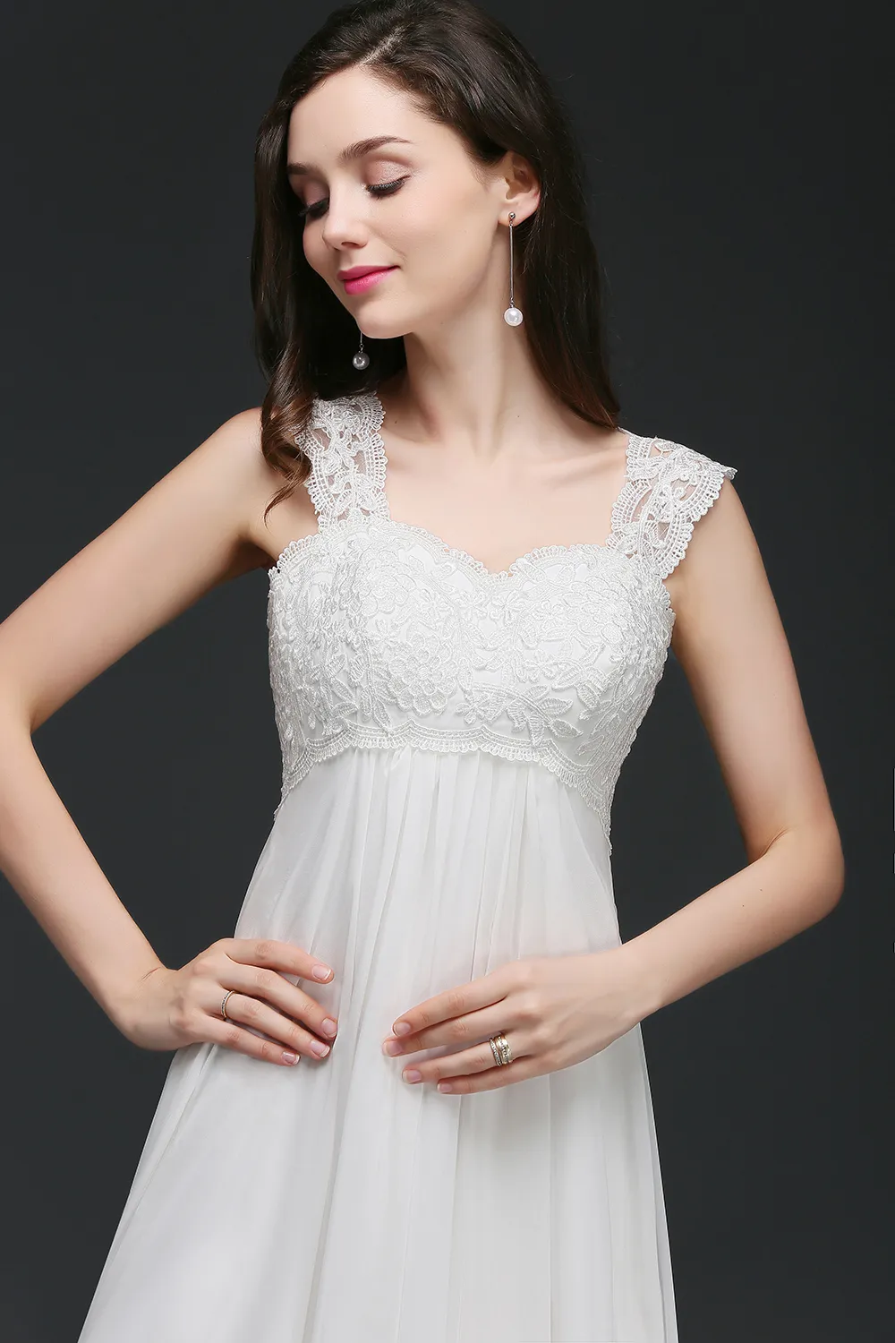 Empire Long Chiffon Wedding Party Dresses Lace Top Elegant A Line Garden Wedding Dresses Summer Beach Wedding Gowns Robe CPS732