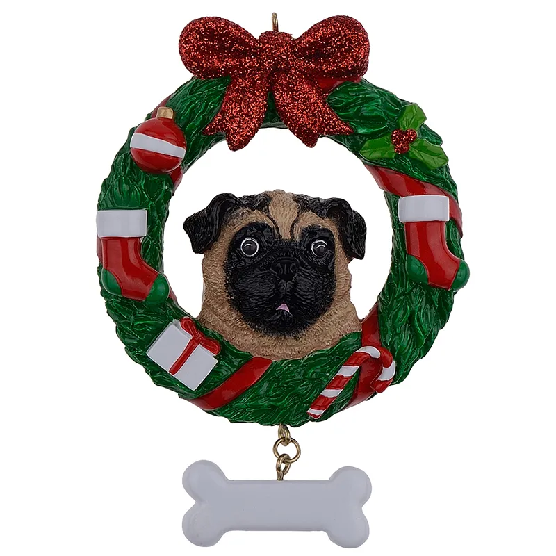 Maxora Giallo Pug Dog Artigianato in resina Lucido Personalizzato Ornamento di Natale Dipinto a mano i proprietari di Carlino regali o decorazioni la casa2443