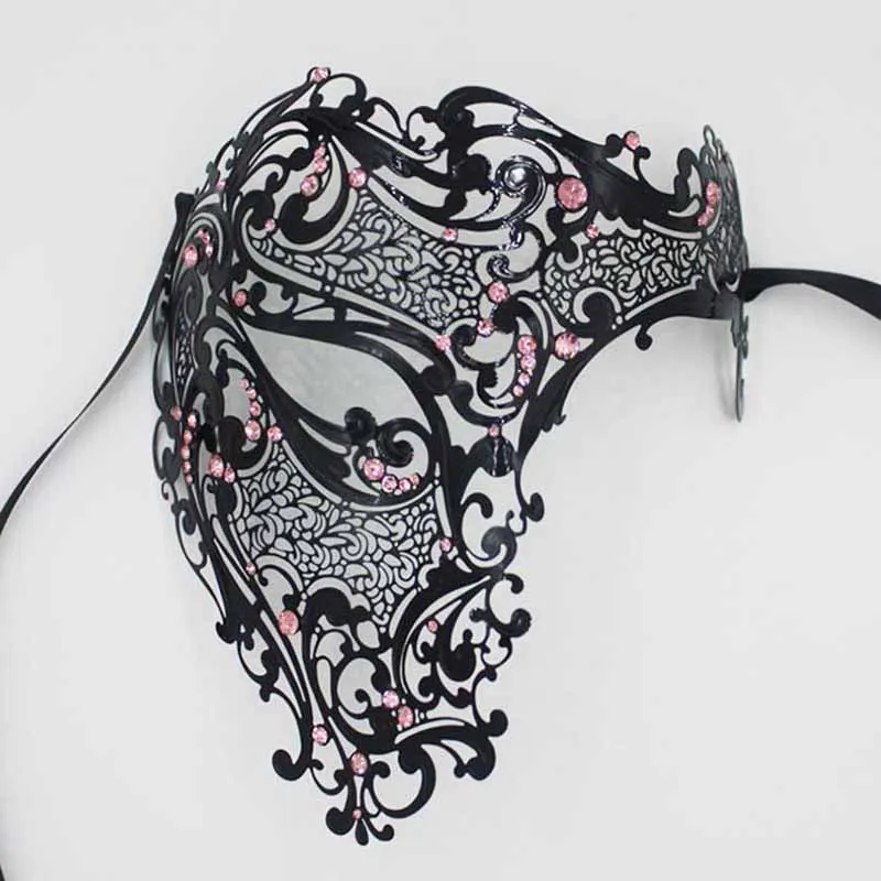 Party Masks Fashion Cosplay Halloween Mask Black Silver Rhinestone Phantom Metal Filigree Venetian Party Mask Gold Red Half Face M189M