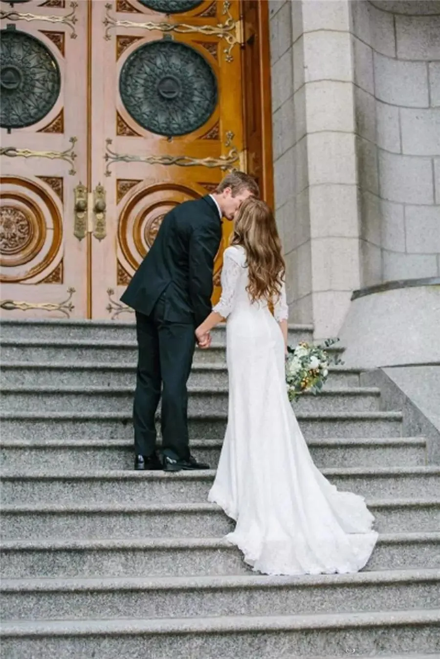 2018 novo vintage modesto vestidos de casamento com mangas compridas bohemian lace chiffon vestidos de casamento país vestido de noiva