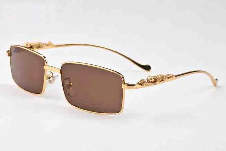 Mode Sonnenbrille für Herren Randless Buffalo Horn Brille Gold Silber Mental Leopard Rahmen Hochwertige Sonnenbrille Lunettes Gafas D221B