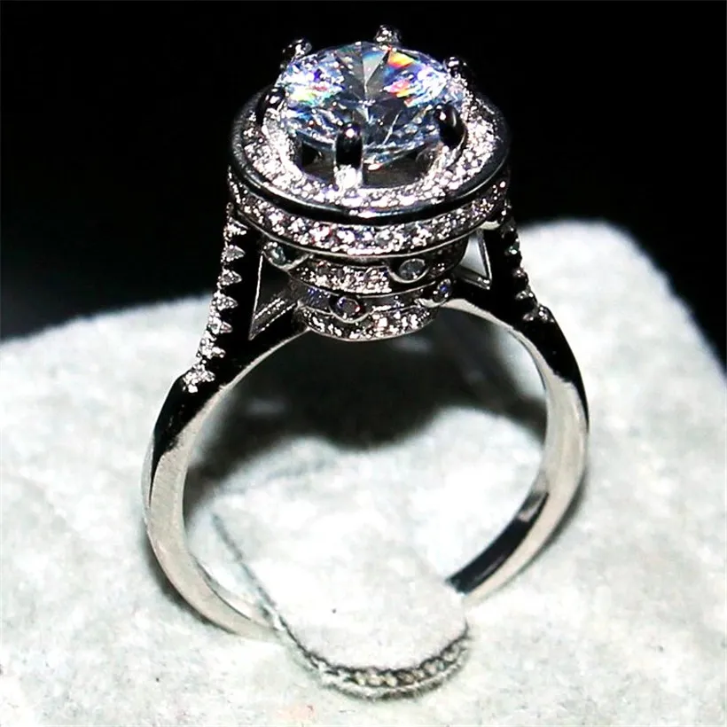 Vintage Eiffelturm 100% Silod 925 Sterling Silber Ring großer 3CT simulierter Diamantring Finger Verlobung Eheringe Ringe für 269Q