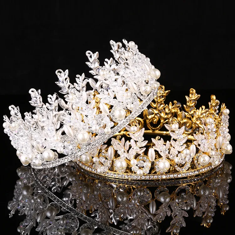 Luxury Wedding Pearl Tiara Crowns Princess Queen Pageant Silver Gold Headband Crystal Bridal Hair Jewelry Accessories