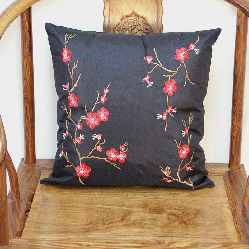 Housse de coussin brodée de fleurs de cerisier, pour chaises, canapé, coussin lombaire, en tissu satiné, taie d'oreiller, décoration de bureau et de maison, 256Y