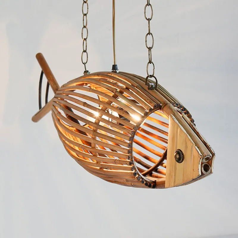 Подвесной светильник из бамбукового дерева и рыбы, оригинальный подвесной светильник для столовой, ретро, сельский ресторан, кафе-бар, светильники, личность 270P