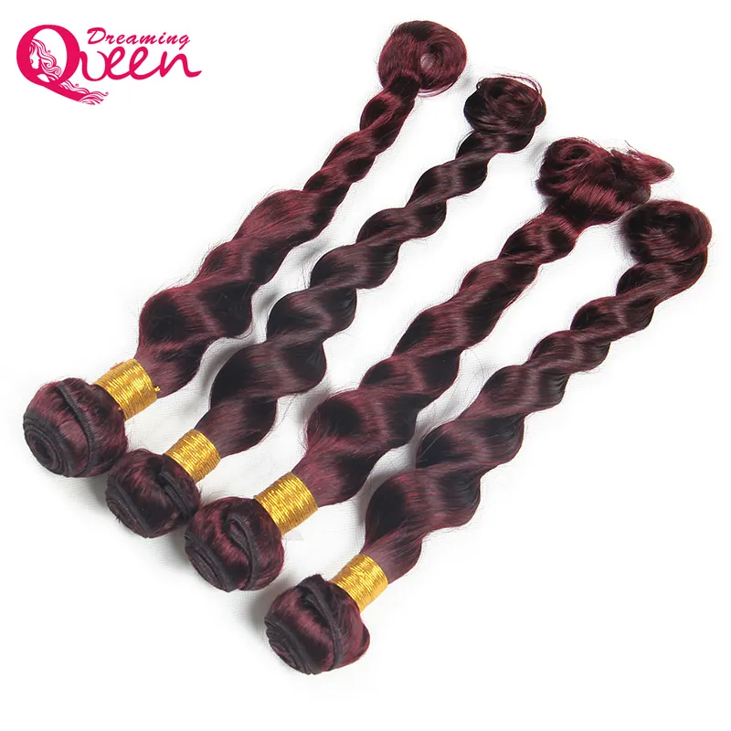 99J Burgundy Brazilian Loose Wave Human Hair Weave 3 Bundles Ombre Human Hair Extension Weave Dreaming Queen Virgin Hair