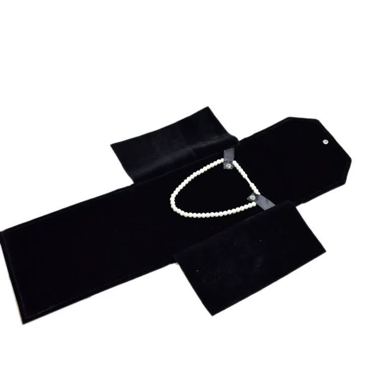2016 neue Ankunft Schmuck Tasche Portable Ordner Perle Lagerung Reise Halter Roll für Halskette Anhänger Schwarz Samt Schmuck Beutel Box
