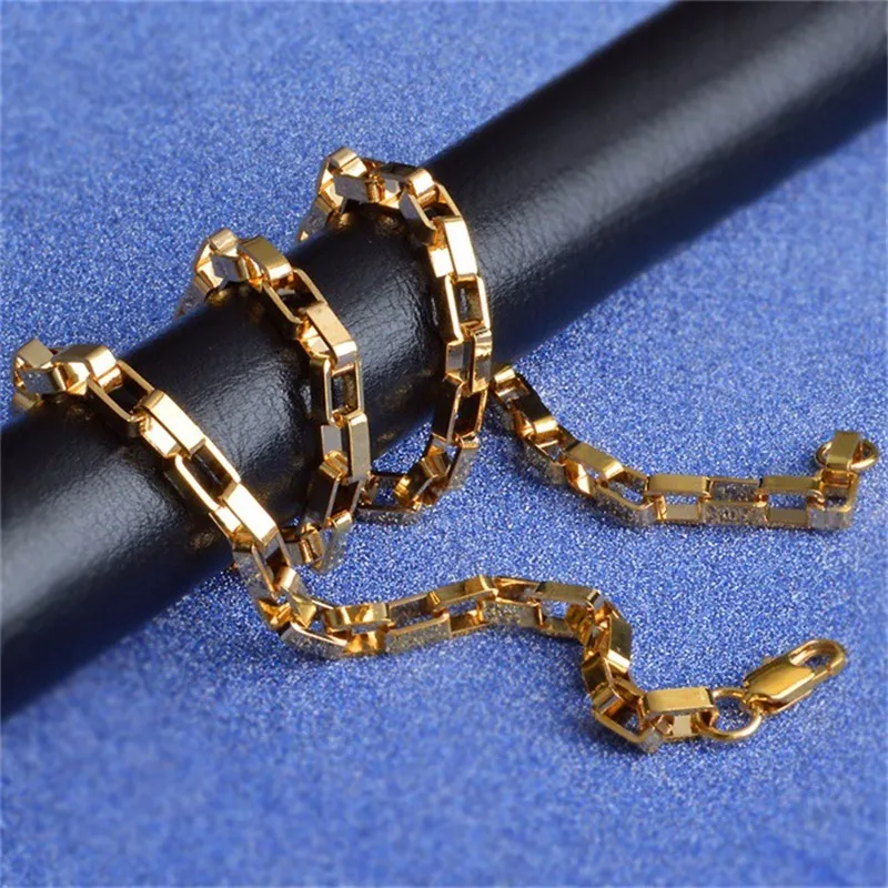 Yhamni guldfärghalsband för män guldfärghalsband med stämpel män smycken hel ny trendig 4 mm 50 cm kedjehalsband nx185314h