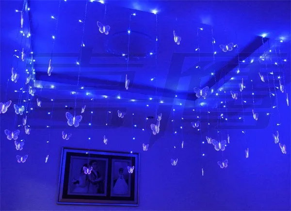 8m x 0 5m 192st LED String Fairy Curtain Light med 48st Butterfly LED Gardin Light Celebration Wedding Party Ball Decoration260N