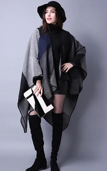 autumn winter scarf grid woman travel shawls wool spinning ladies National intensification cloak cape christmas part210g