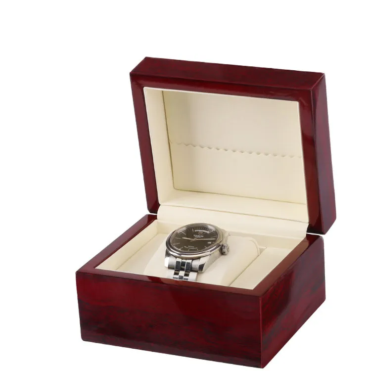 Lak glanzende enkele houten horlogedoos maat 13x11x8cm Printlogo voor promotie evenement Clamshell houten kist China Box hele Pac274B