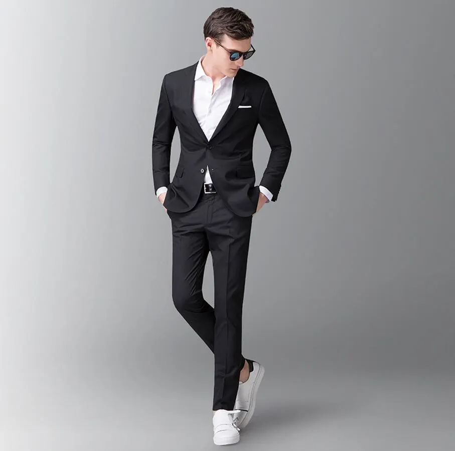 Custom Made Groom Tuxedos Groomsmen simple Style Best man Lapel Groom Men's Wedding Suits Jacket+Pants two-piece