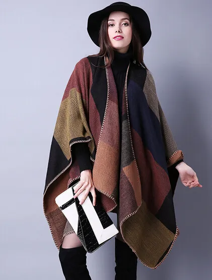 autumn winter scarf grid woman travel shawls wool spinning ladies National intensification cloak cape christmas part210g