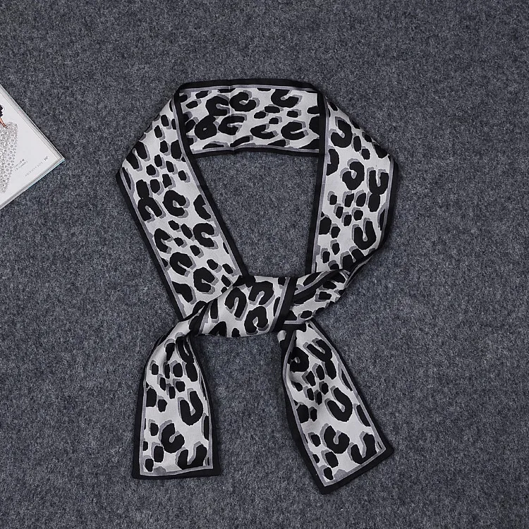 Écharpe imprimée léopard 47 2 pouces, Ultra longueur, 100% soie, poignée, petit ruban, bandeau pour cheveux, Bag220Y