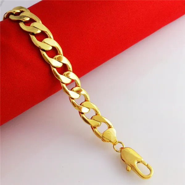 Collier et BRACELET pour hommes, rempli d'or jaune 24K, 24 chaînes gourmettes solides, bijoux GF de large 8MM 10MM 12MM2429