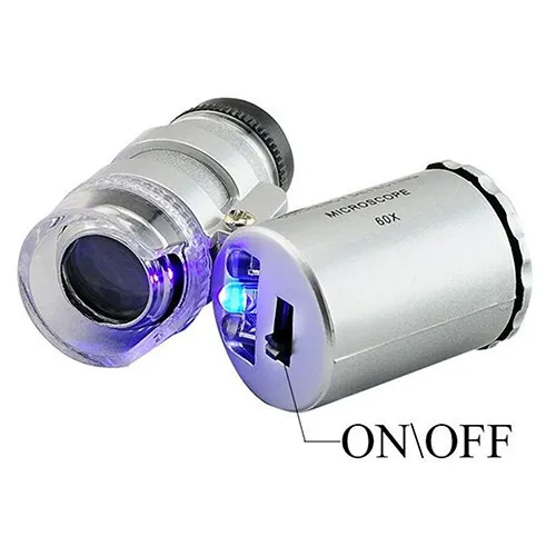 Lupa de mano 60X Jeweler Loupe Mini lupas Microscopio con luz LED Lupa Lupa de joyería Lupas de joyería Envío gratis