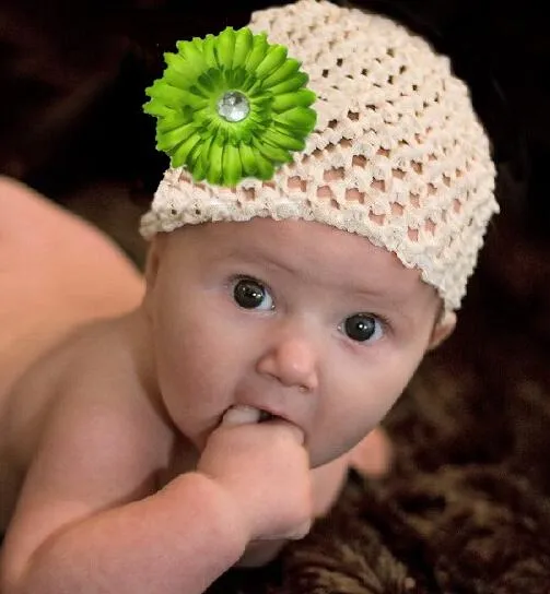 bambino ricopre la cialda molle crochet cappelli clip del fiore dei capelli Beanie con il giglio di peonia margherita tappi ragazza di fiore bambino elastici MZ9111