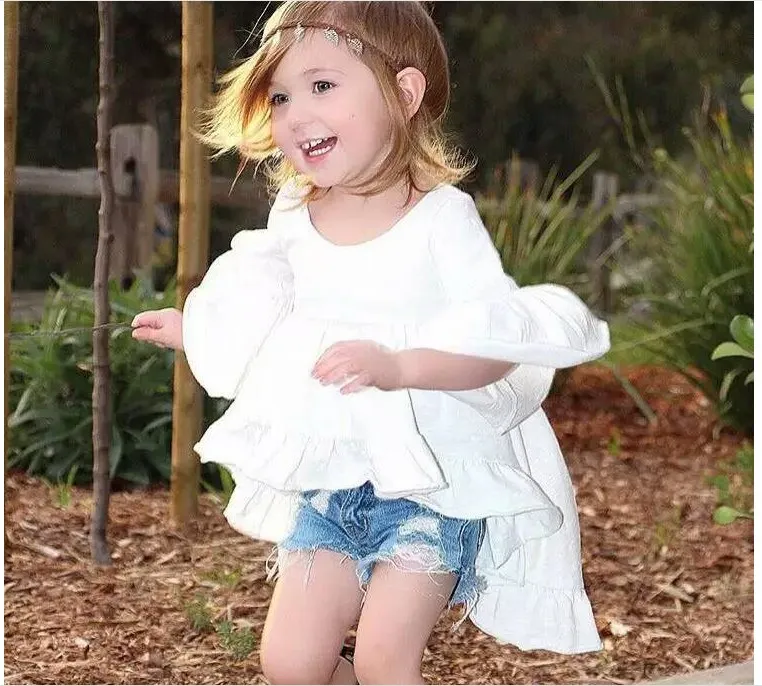 2016 New Cute Girls White Shirts Dress Kids Cotton Long Shirt Blouses Fashion Girl Short Sleeve Tops Baby Girl -shirts 