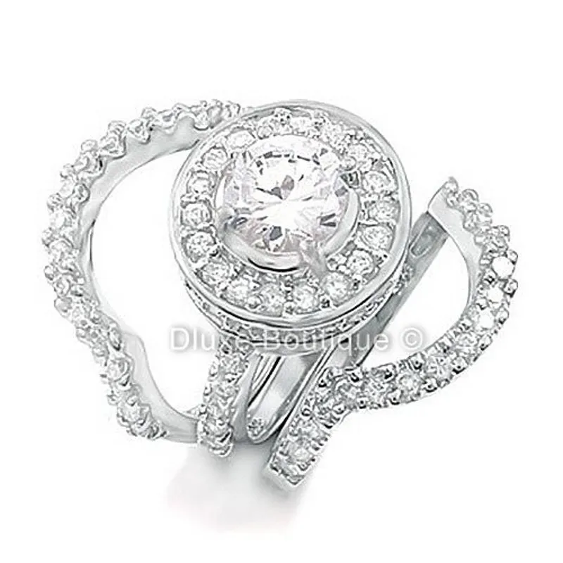 Bague de mode Vecalon diamant simulé Cz 3-en-1 bague de fiançailles ensemble de bagues de mariage pour femmes 10KT or blanc rempli bague de doigt 2453